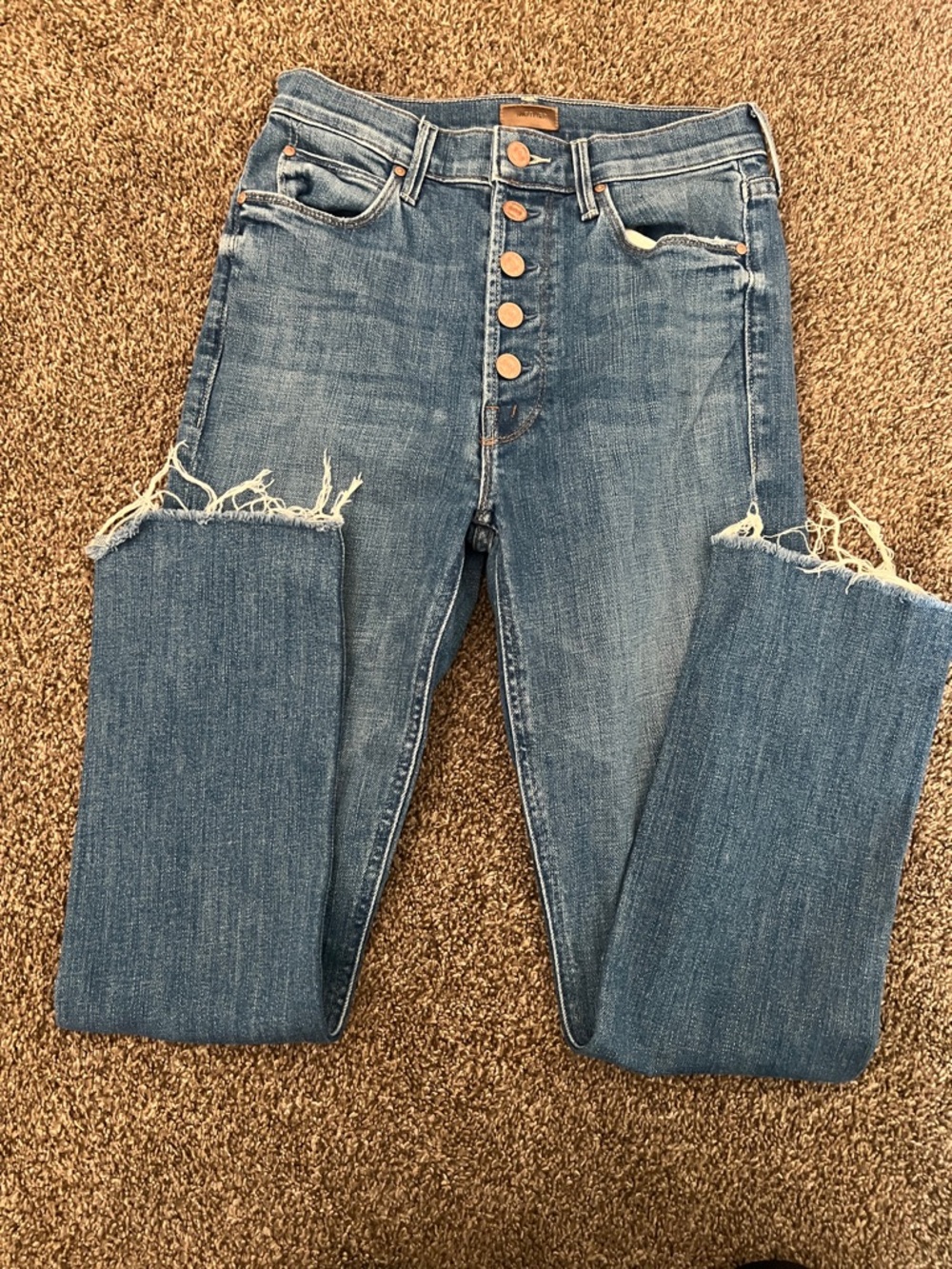 MOTHER Women's Straight-Leg Button-Fly Jeans in Medium Blue